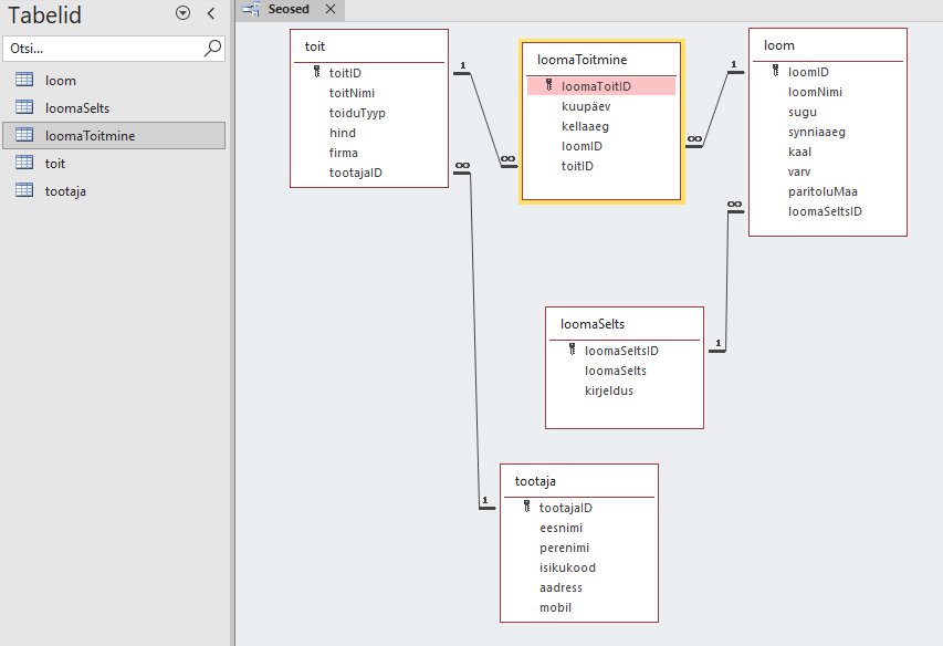 MS Access: andmebaas zoo